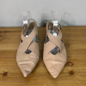Zara Basic Leather Flat Shoes With Buckle in Nude Women's Size EU 38